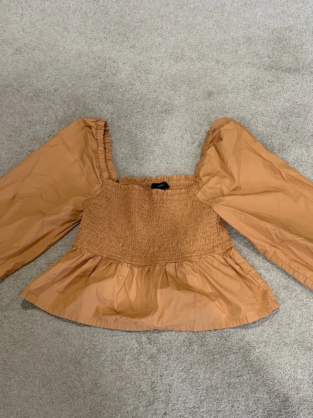 J. Crew Smocked Square-Neck Peplum Top in Mustard Gold, Women’s Size M